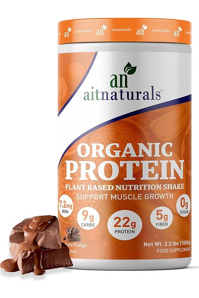 anatural Aitnaturals Plant-Based Organic Protein Powder Creamy Chocolate Fudge 1kg, 2.2lbs, 25 Servings