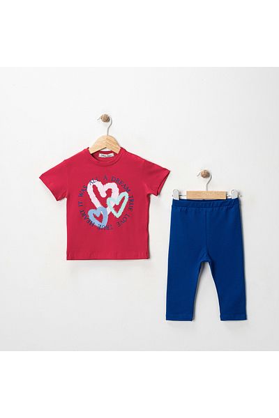 MK Mukko Kids Girls' Heart Printed Basic Seasonal/Summer Leggings T-Shirt Bottom Top Set