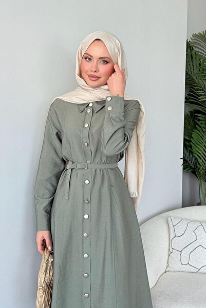 Şulemoda Giyim Φόρεμα με ζώνη Dalyan Χακί