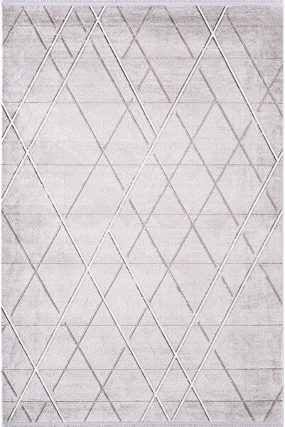 Karmen Halı Cosmos CS007G Gri Halı Modern Detaylı Pamuk Taban Viskon Tozuaz S...