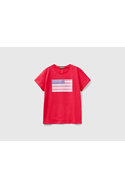 United Colors of Benetton تي شيرت قطني لامع بشعار للأطفال