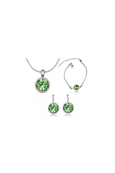 Kelan Set Alice Emerald – Bijuterii cu cristale verzi, placate cu argint S925