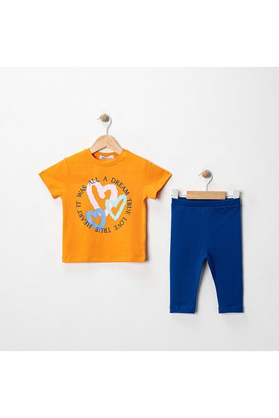 MK Mukko Kids Girls' Heart Printed Basic Seasonal/Summer Leggings T-Shirt Bottom Top Set