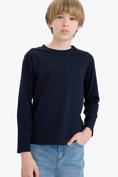 DeFacto Boy's Crew Neck Basic Plain Long Sleeve T-Shirt K1686A625Au