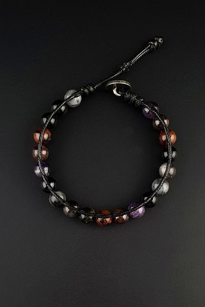 Seven Art Jewelry Natural Stone Bracelet, Handmade Scorpio Bohemian Bracelet – Obsidian, Garnet, Onyx, Labradorite, Amethyst