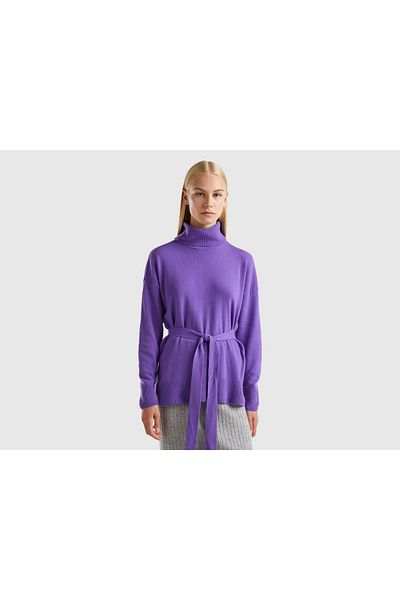 United Colors of Benetton Women's High-Neck Sweater with Oversized Belt