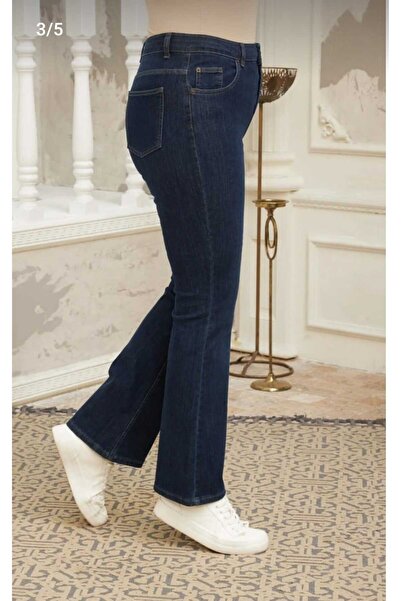 Lixera Pantaloni de blugi spanioli L material elastic de mărime mare talie înaltă bleumarin