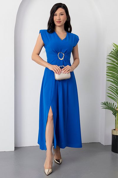 PULLIMM V-Neck Metal Buckle Detail Dress Ny4506