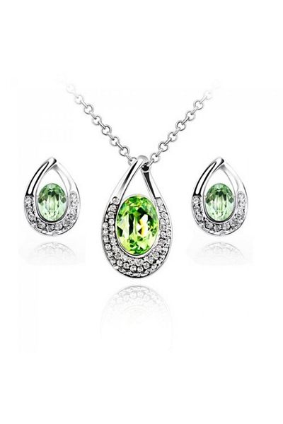 Kelan Set Green Eternity „Florentina” – Jewelry with Green Crystals, Plated with S925 Silver