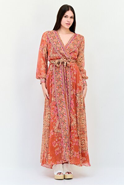 Spy Zone Exchange فستان ماكسي بحزام مطبوع بالكامل للنساء، متعدد الألوان