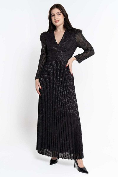 Nichii Shiny Long Sleeve Women's Maxi Dress with Cinched Waist