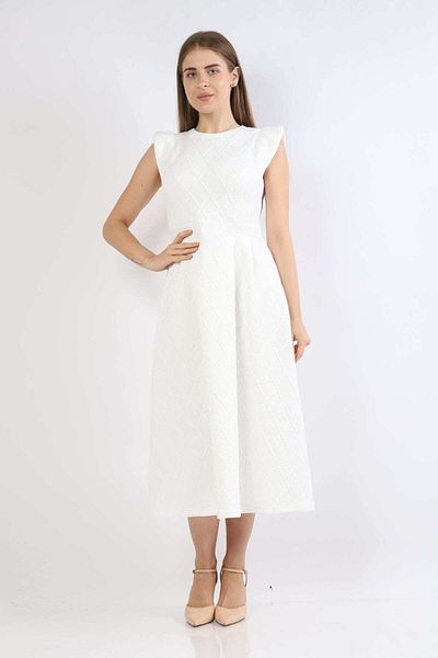 Nichii Sleeveless Midi Dress with Round Neckline