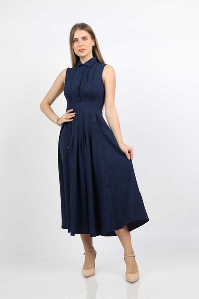 Nichii Wide-Bodice Sleeveless Pleated Midi Dress