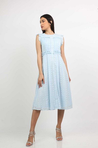 Nichii Women's Midi Dress with Butterfly Sleeves and Round Neck