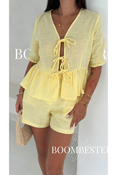 BoomBester Women's Premium Quality Linen Flam Shorts Lined with Elastic Waist