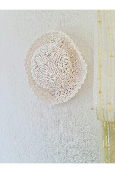 COLORFULLCLİPS Hand Knitted Straw Hat White-2-4 Years