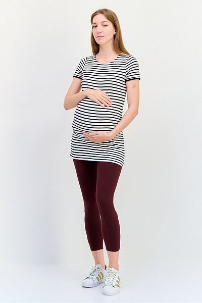 Blooming Marvelous Maternity Crew Neck Short Sleeves Stripe Print Tunic Top, Multicolor