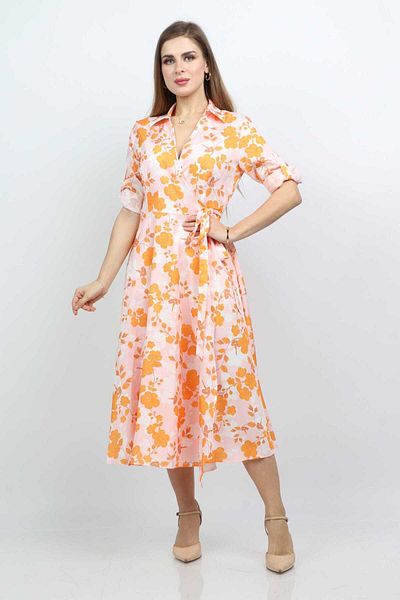 Nichii Floral Print Midi Wrap Dress with Short Sleeves