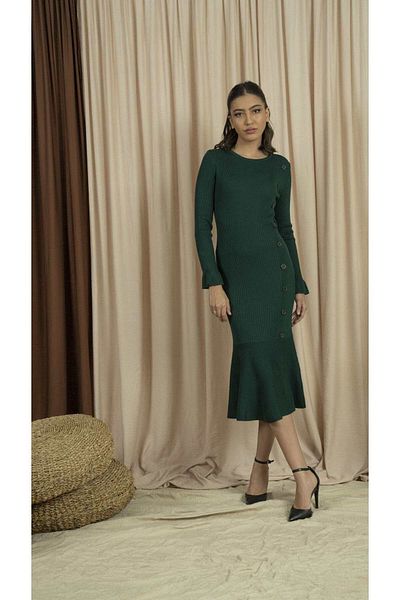 Nichii Women's Midi Fitted Dress with Front Buttons
