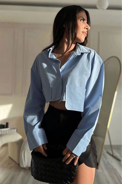 TİENDEROPA Cămașă crop din poplin cu detaliu de buzunar