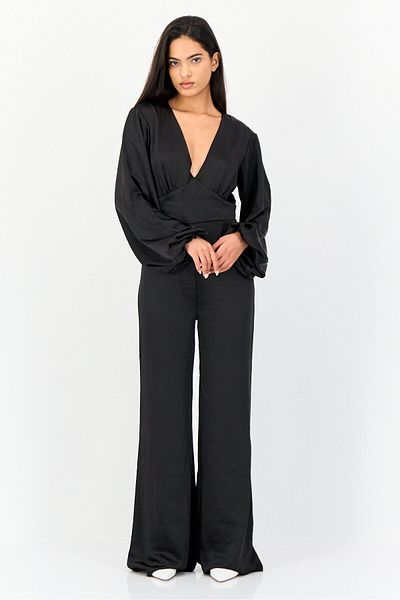 Archive Design Studio Women Plain Puff Sleeve Jumpsuit, Black