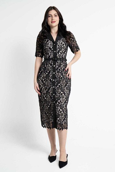 Nichii Women's Short Sleeve Padded Midi Dress with Floral Print