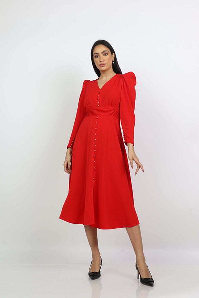 Nichii Formal Midi Dress with Puff Sleeves