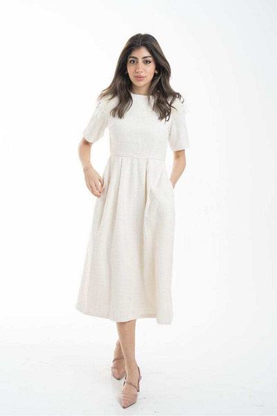 Nichii Women's Midi Dress Embellished with Feathers on the Shoulder