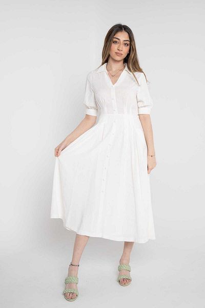 Nichii Solid Front Button Short Sleeve Women's Dress