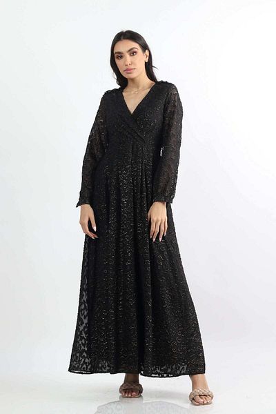 Nichii Long Soft Chiffon Dress with V-Neck and Long Sleeves