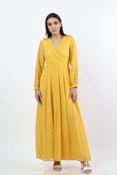 Nichii Long Soft Chiffon Dress with V-Neck and Long Sleeves