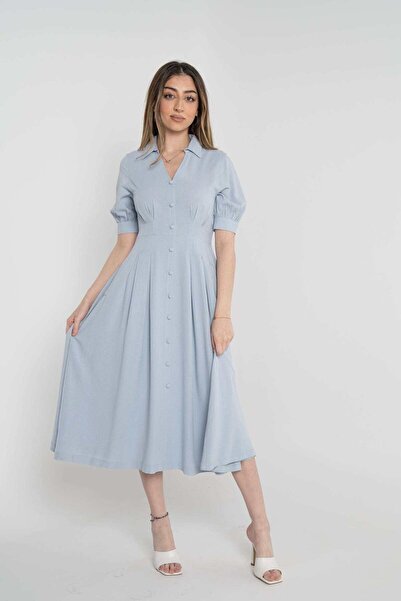 Nichii Solid Front Button Short Sleeve Women's Dress