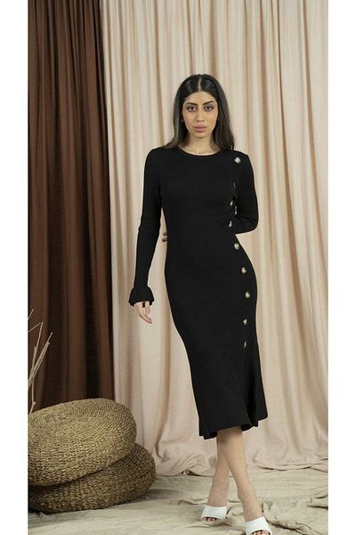 Nichii Women's Midi Fitted Dress with Front Buttons