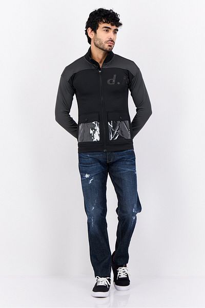 DRT Men Spread Collar Brand Logo Long Sleeves Sweatshirt, Black