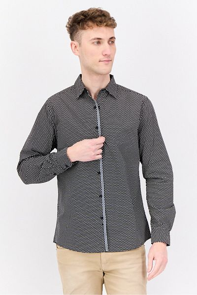 Truth Substance Men Regular Fit All Over Print Long Sleeves Casual Shirt, Black