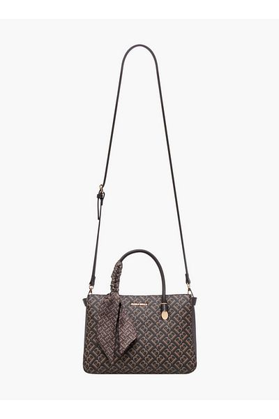 Flora Bella by Shoexpress Flora Bella Scarf Accent Monogram Print Tote Bag with Zip Closure