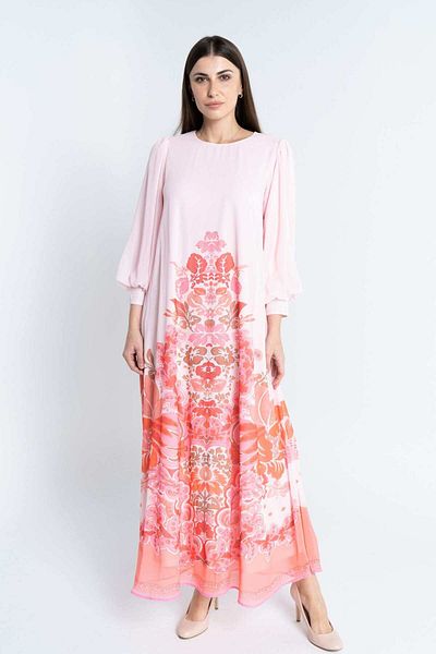 Nichii Women's Long Printed Maxi Dress with Long Sleeves
