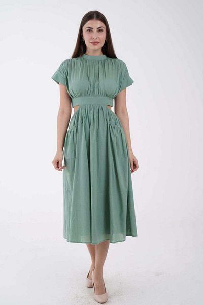 Nichii Women's Midi Dress with Side Slits and Short Sleeves