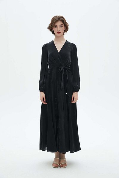 Nichii Long Flared Sleeve V-Neck Ruffled Women's Dress