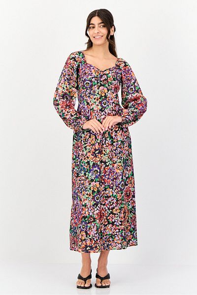 Another Sunday Women Floral Print Casual Midi Dress, Multicolor