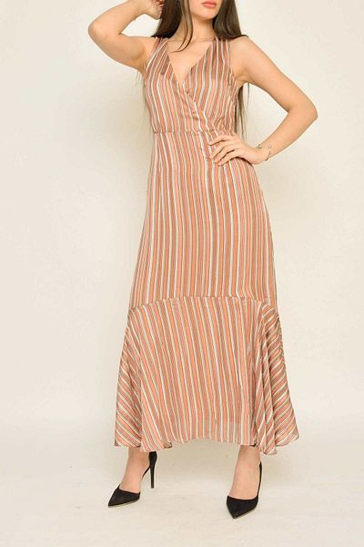 Nichii Women's Long Fitted Striped Dress Without Sleeves