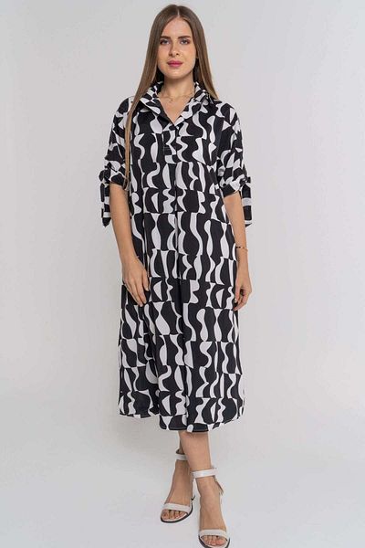 Nichii Women’s Midi Dress with Front Buttons and Short Sleeves