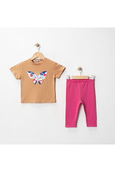 MK Mukko Kids Girls' Butterfly Printed Basic Seasonal/Summer Leggings T-Shirt Bottom Top Set