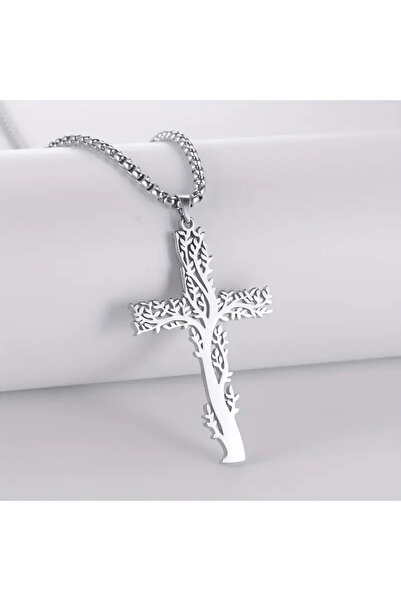 Viking Yaşam Ağacı Haç Cross Tasarım Kararmaz&Paslanmaz 316L Unisex Çelik Kolye