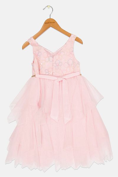 American Princess Toddlers Girl Textured Partywear Grown Dress, Pink