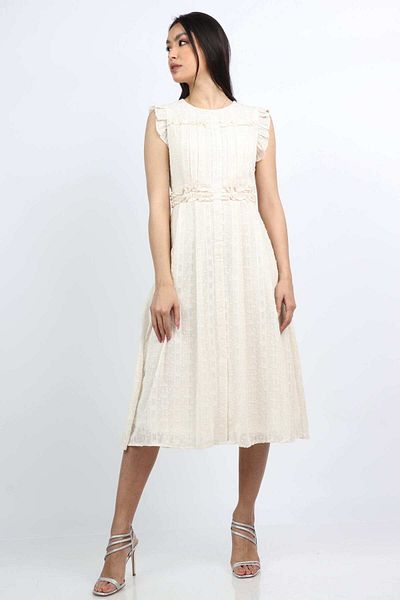 Nichii Women's Midi Dress with Butterfly Sleeves and Round Neck