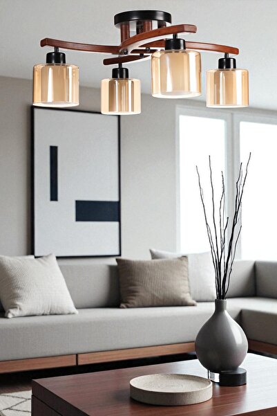 Lumexx WESTON 4 LÜ CEVİZ ÇİFT CAMLI PLOFONYER AVİZE