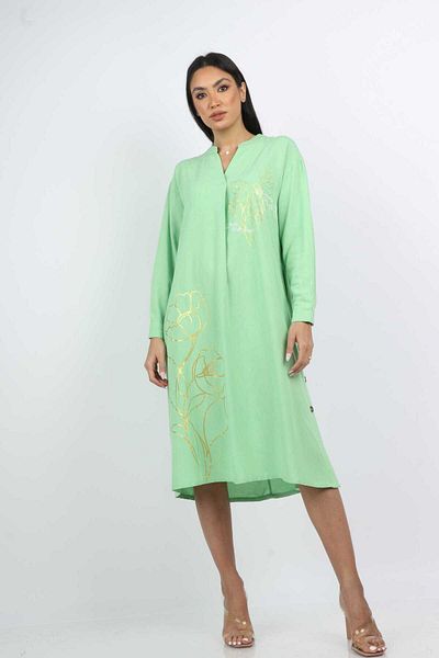 Nichii Floral Print Long Sleeve Midi Shirt Dress