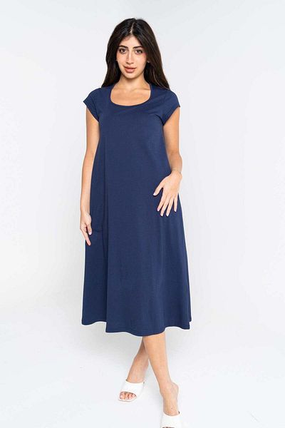 Nichii Women's Short Sleeve Midi Dress with Round Neck