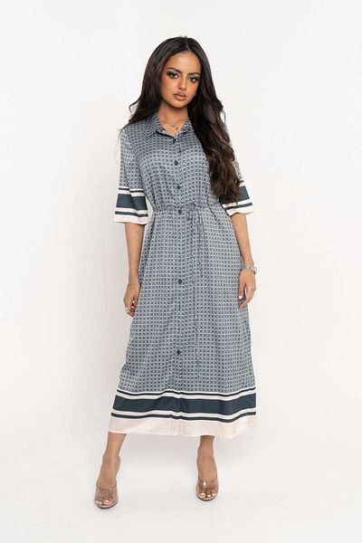 Nichii Women's Midi Dress with Front Buttons and 3/4 Sleeves
